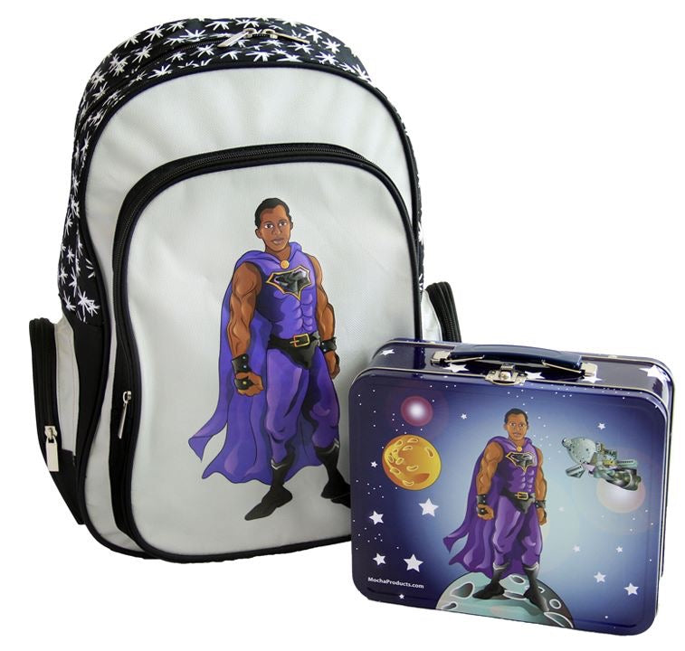 Customized Black Superhero Backpack and Lunchbox Combo